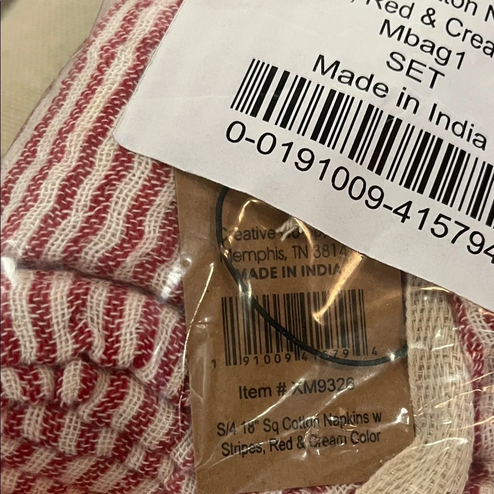 Creative Co-Op Red & White Ticking Stripe Napkins/NWT/Set of 4
